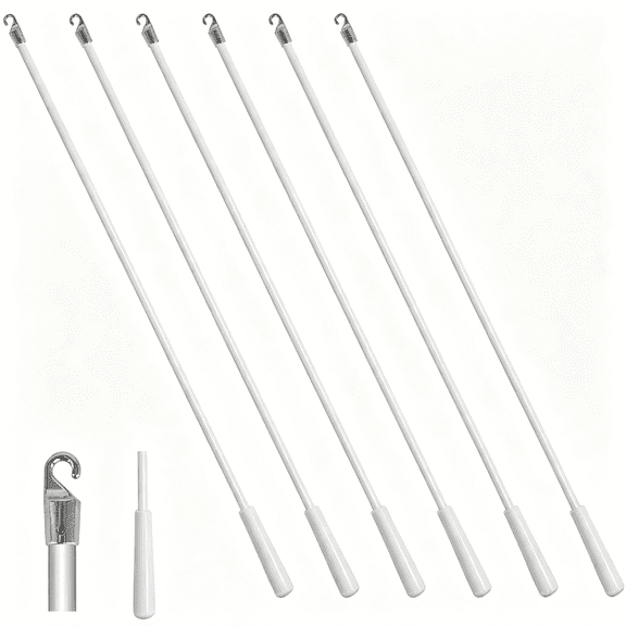 LQSEO 6Pcs Blinds Wand Replacement 36In Long Vertica Blind Wand with Handle and Hook White Fiberglass for Door Shades Windows Curtain Opener Accessory Blinds Wand Replacement