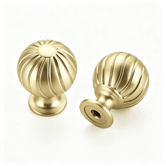 LQSEO 6Pcs Brushed Gold Cabinet Knobs,1" Round Dresser Drawer Knobs Ball Shape with Fluted Grooves,Kitchen Cabinet Restyle,For Dressers,Vanity Drawers,Closet Doors,Home Hardware