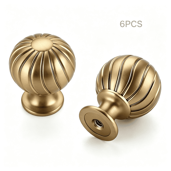 LQSEO 6Pcs Champagne Bronze Cabinet Knobs,1" Round Dresser Drawer Knobs Ball Shape with Fluted Grooves,Kitchen Cabinet Restyle,For Dressers,Vanity Drawers,Closet Doors,Home Hardware