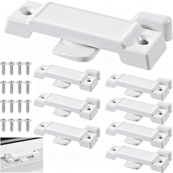 LQSEO 8 Pack Window Sash Locks, 2-1/4 Mounting Hole Centers Sash Lock with Screws, Sliding Window Locks Replacement Broken for Vertical and Horizontal Sliding Windows Double Hung Windows(White)