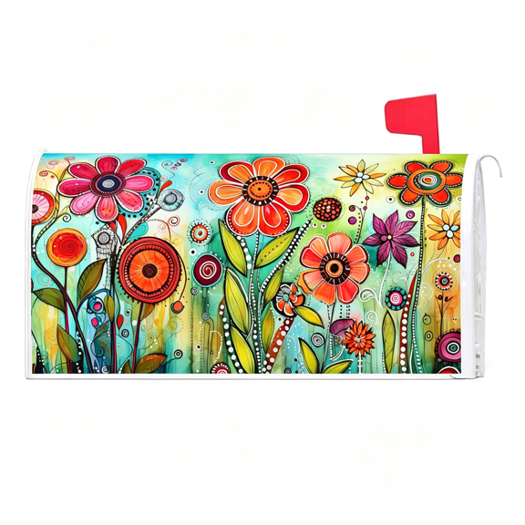 LQSEO Abstract Colorful Floral Mailbox Cover with Magnetic Strip Spring Summer Daily Mailbox Wraps Post Letter Box Cover Standard Size 21" X 18" for Garden Outdoor Yard Decor