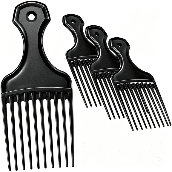 LQSEO Afro Hair Pick Comb 5.25 in (4 Pack) Wide Tooth Lift Picks for Curly,Thick,And Natural Hair,Plastic Detangling Comb for Volume,Wigs,And Beards Hair Pick