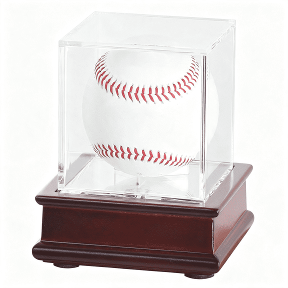 LQSEO Baseball Display Case Wooden Lacrosse Ball Stand 98% Uv High Protection All-Sides Closure Cube for a Home Run Or Autographed Ball,Premium Baseball Display Case Cherry Finish Bottom
