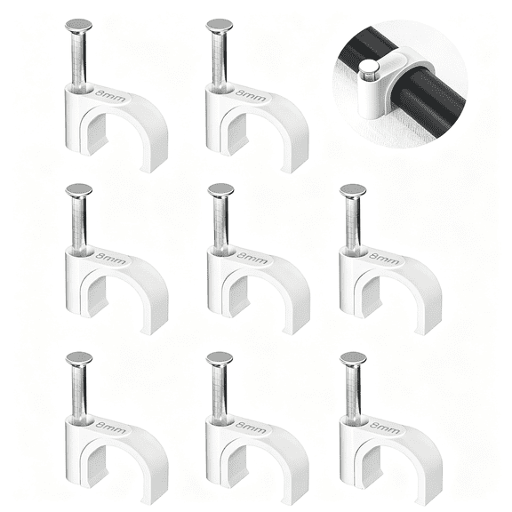 LQSEO Cable Clips 100Pcs 8Mm Nail in Clips for Round Ethernet Cables Wall Clips Cable Tacks Electrical Wire Tv Cable Speaker Wire Coax Clips Cable Nails for Cords Cat5E/Cat6/Cat7 Rj45 Cord Clips