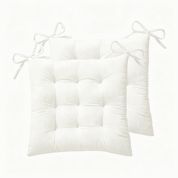 LQSEO Corduroy Chair Cushion with Ties Ultra Soft Warm Floor Cushion for Kids Reading Nook Comfortable Square Seat Cushion for Adult 15.7X15.7 Set of 2,White