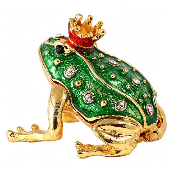 LQSEO Crown Frog Trinket Box,Hinged Jeweled Animal Figurine|Royal Crown Design,Hand-Painted Finish,Rhinestone Embellishments,Keepsake Storage,Collectible Decor