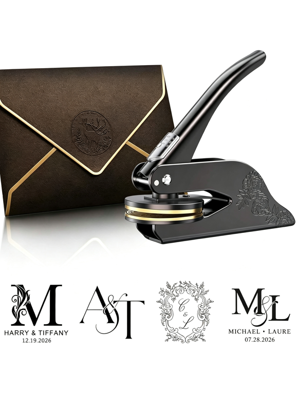 Custom Embosser Wedding - Wedding Embosser Stamp for Card, Napkin, Invitation and Envelope, Personalized Stamp with Name, Date, Initials, Monogram and Your Own Logo, Unique Engagement Gift