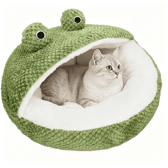 LQSEO Cute Cat Beds Kitten Beds, Soft Small Dog Beds, Washable Pet Beds for Puppy and Kitty, Funny Frog Cat Cave 23 Inches