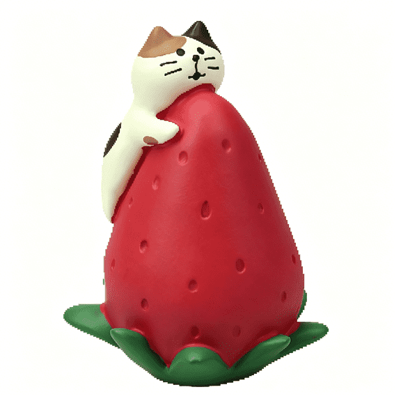 LQSEO Cute Miniature Cat Figurine Resting on a Strawberry Resin Mini Cat Figures, Kitten Miniature Desk Accessories - Perfect Cute Cat Gift for Cat Lovers