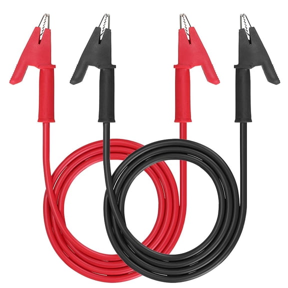 LQSEO Dual Ended Crocodile Alligator Clips, 15A Test Lead Wire Cable with Insulators Clips, 2 Pcs 3.3 Ft/1M Test Flexible Cable with Protective Jack Copper Clamps for Electrical Testing