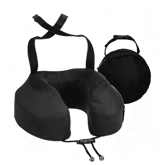 LQSEO Evolution S3 Airplane Travel Pillow for Long Flights - Supportive Memory Foam Body Positioner with Seat Straps to Secure Your Head and Neck and Provides 360 Support (Jet Black)