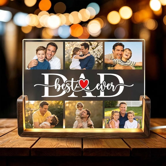 LQSEO Fathers Day Personalized Gifts for Dad Husband from Daughter Son Kids Wife,Customizeddad Ever Gifts for Fathers Day Christmas Birthday,Custom Light Up Picture Frame Acrylic Plaque
