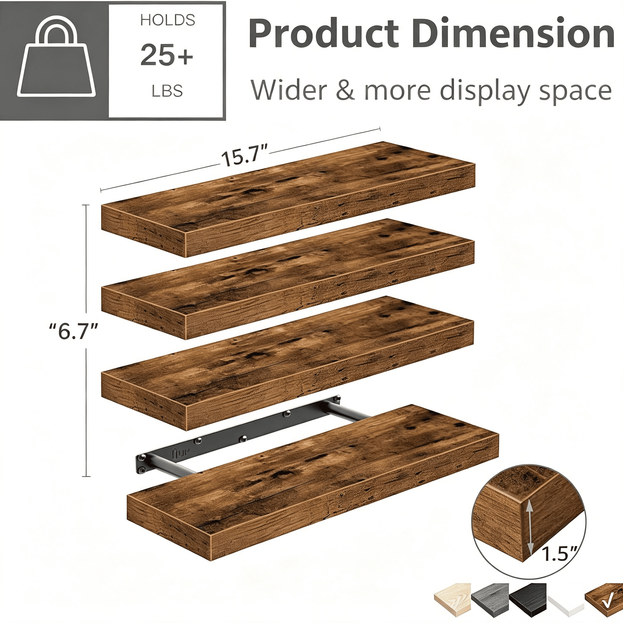 Small Book Shell LQSEO Floating Shelves for Wall Bathroom Shelf Bedroom Kitchen Living ...