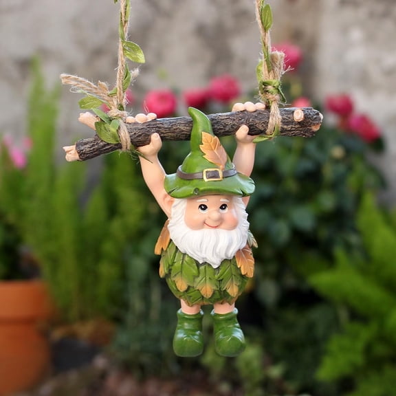 LQSEO Funny Garden Gnome Statue Tree Hugger, 4.7" Hanging on Swing Gnome Figurine Resin Sculpture Outdoor Spring Decor for Yard Porch Wall Tree Ornaments