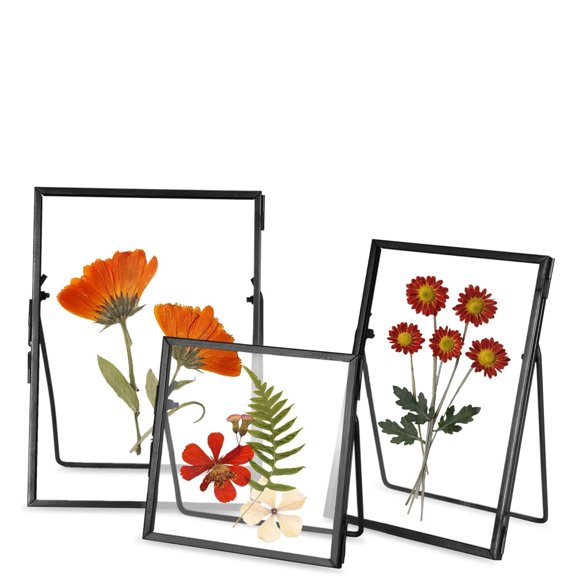 LQSEO Glass Frame for Pressed Flowers Handmade, 44", 46", 57", Black | Double Glass Floating Picture Frame Set, Brass Photo Frame, Standing Frame Set, Small Picture Frame, Gifts for Family