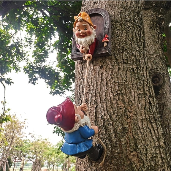 LQSEO Gnome Garden Decor Climbing Tree Decoration Outdoor,Fariy Door Tree Face Figurine Lawn Patio Statue,Funny Climbing Elves Peeker Sculpture Yard Art Tree Faces Decor Outdoor