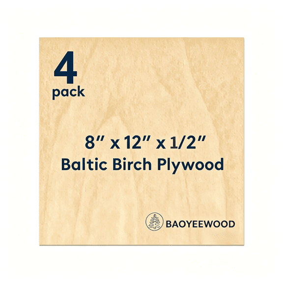 LQSEO a Grade Birch Plywood,Unfinished Craft Wood Boards, Ideal for Laser Engraving, Cnc Cutting, Wood Burning Diy Projects Smooth Plywood (4 Pack) (8" X 12")