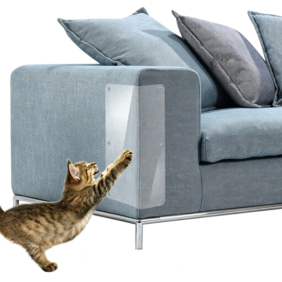 LQSEO in Hand Cat Scratch Furniture, 2Pcs Clear Premium Heavy Duty Flexible Vinyl Protector Dog Cat Claw Guards with Pins No Adhesive, Stops Scratching Pets Furniture Protector