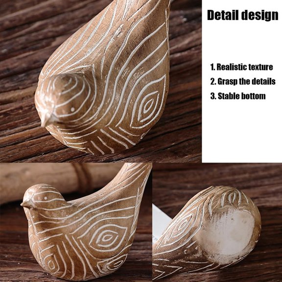 LQSEO Handmade Resin Carved Bird Figurines,Bird Statues Home Decor,Table Office Living Room Bedroom Bookshelves Bird Decor,Cute Animal Statues Ornaments,Gifts for Bird Lovers (Flat Tailed)