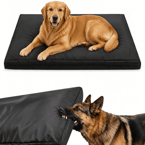 LQSEO Indestructible Chewproof Dog Pet Bed with Shredded Foam, 18X29X4In, Chew Resistant Thickened Pad for Aggressive Chewers