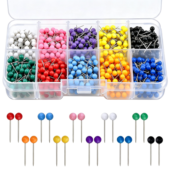 LQSEO Map Pins Push - 1000Pcs 1/8" Round Heads Push Colored Tiny Small Cork Board Pins for Travel Planning,Bulletin Boards,Office Supplies, Craft Projects