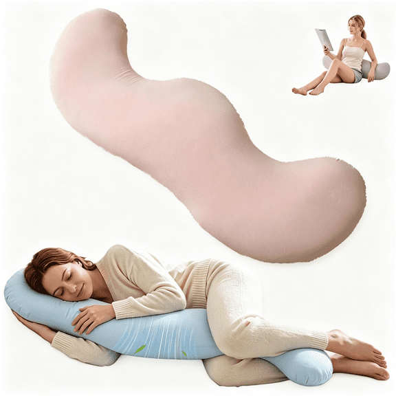 LQSEO Pea Pod Body Pillow for Side Sleepers,S-Shaped Cooling Full Body Pillow,Long Bolster Hug Pillow for Hip,Knee,Back&Leg Support,Washable Cover (Pink,31.5"Es)