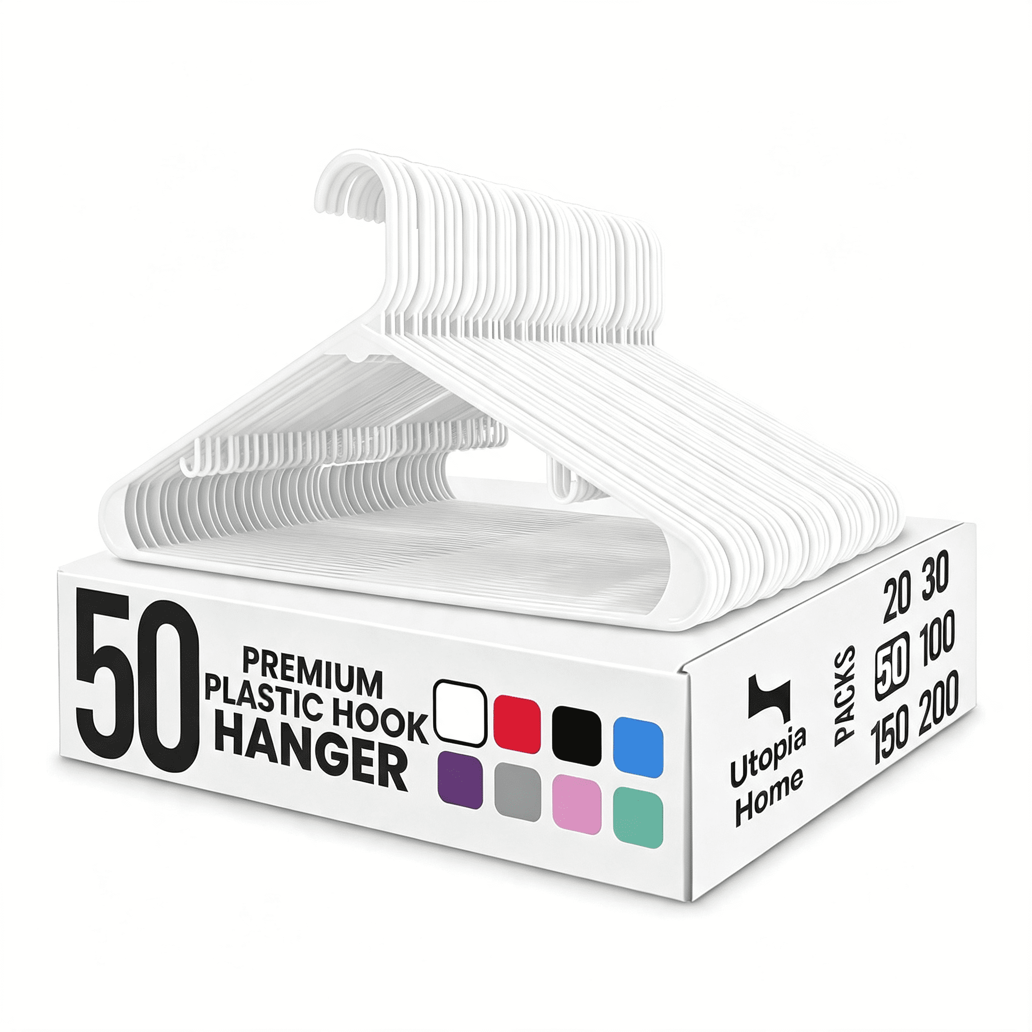 LQSEO Plastic Hangers 50Pcs-Built-In Strap Hooks White,Space Saving ...