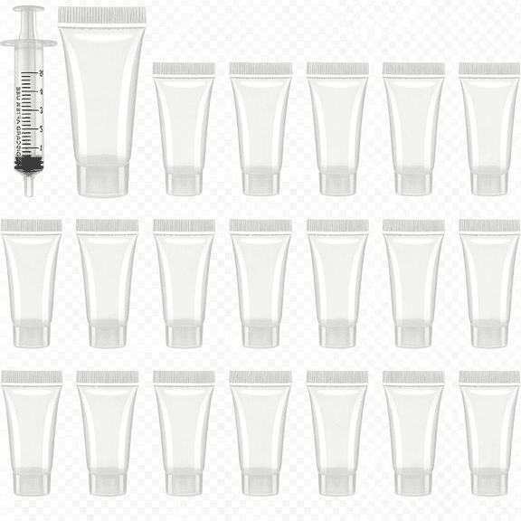 LQSEO Refillable Empty Tubes Bottles 20 Pcs 5Ml Portable Travel Tubes Syringes Clear Refillable Toothpaste Tubes Soft Squeezable Containers Sample Shampoo Makeup Facial Cleanser Lip Gloss