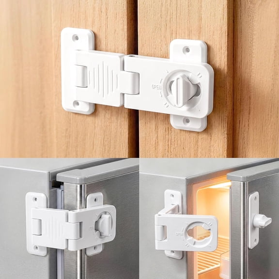 LQSEO Refrigerator Door Lock 3 Pack-Baby Proof Latch for Fridge Cabinet|White Childproof Locks for Dresser,Drawer,French Fridge,Freezer,Oven and Rv Camper,360 Knob Switch with Screws Included
