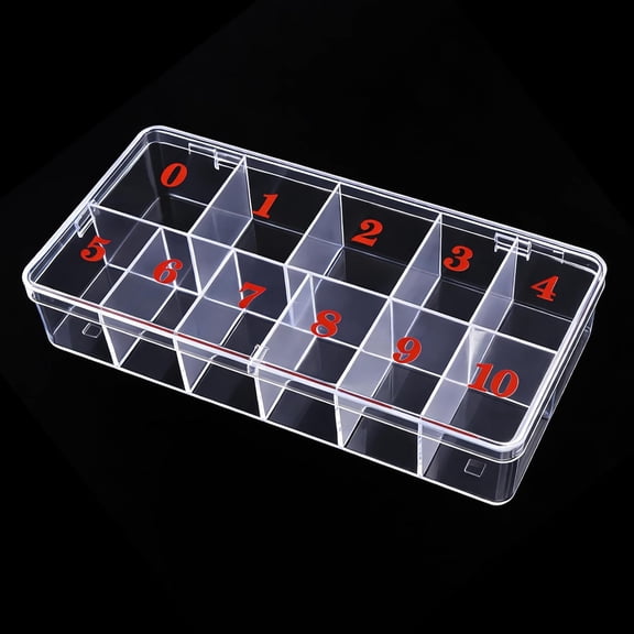 LQSEO Small Empty 11 Space Nail Art Tip Storage Organizer Boxcase Large-Clear Color-For False Nail Tips,Vitamins,Accessories,11 Sections Nail Container