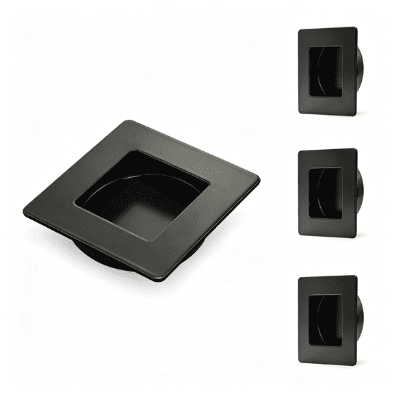 LQSEO Stainless Steel Flush Handles,Square Recessed Sliding Closet Door Finger Pulls,Inner Dia (50Mm),Bifold Door Hardware Black,4 Pack