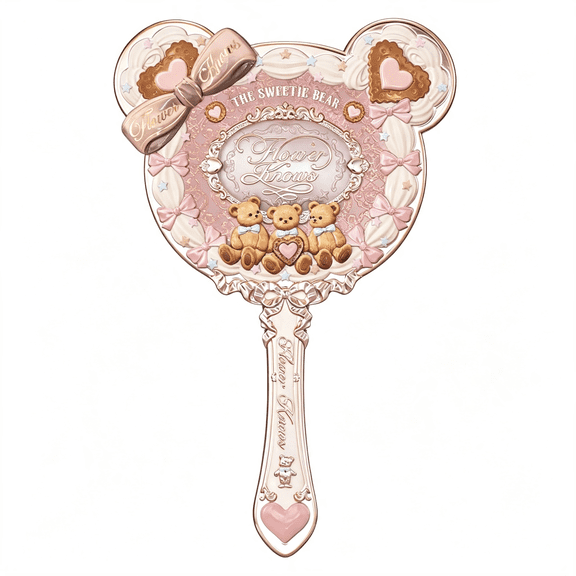 LQSEO the Sweetie Bear Hand Mirror,Pink Decorative Makeup Mirror|Confectionery Vintage-Inspired Design,Easy-Grip Handle,Vanity Display and Beauty Gift Cute Mirror