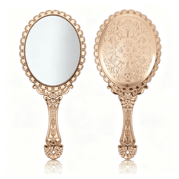 LQSEO Vintage Hand Mirror,Portable Abs Vintage Handheld Mirror Rose Gold Embossed Hand Held Mirror Handheld Travel Mirrors for Women Face Makeup Travel Princess Party Favors Gift