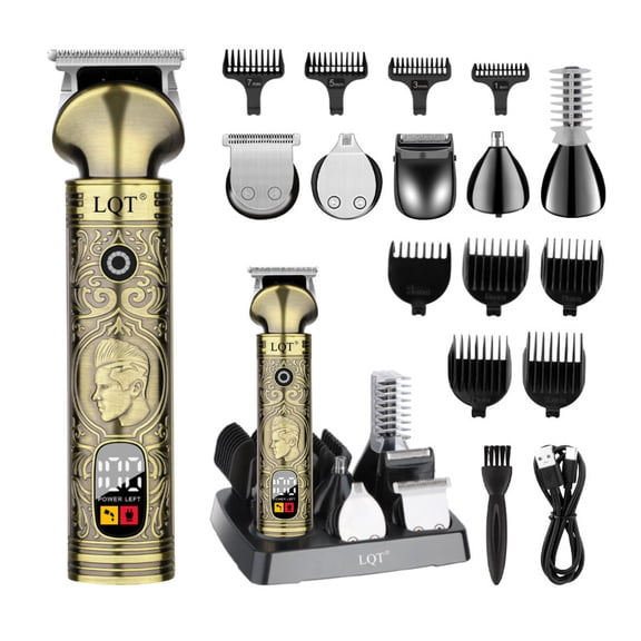 LQT Beard Trimmer for Men, Portable 6 in 1 Hair Clippers,Waterproof Cordless Hair Clipper,Mens Grooming Kit for Mustache Facial Hair, Rechargeable Beard Trimmer Kit, Gifts for Men(Gold)