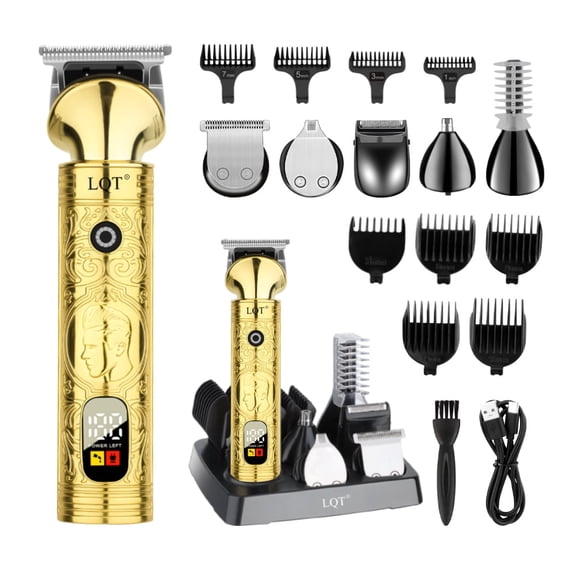 LQT Beard Trimmer for Men, Portable 6 in 1 Hair Clippers,Waterproof Cordless Hair Clipper,Mens Grooming Kit for Mustache Facial Hair, Rechargeable Beard Trimmer Kit, Gifts for Men(Gold)