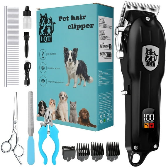 LQT Dog Clippers for Grooming for Thick Coats, Professional Pet Hair Clippers Supplies Kit Low Noise Rechargeable Stainless Steel Hair Trimmer with Ceramic Blade for Dogs Cats Animals (Black)