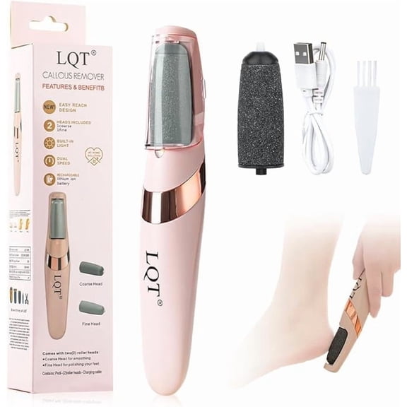 LQT Electric Foot File – Rechargeable Callus Remover for Hard, Cracked Skin – at-Home Pedicure Kit for Smooth Feet (Men & Women) (Pink)