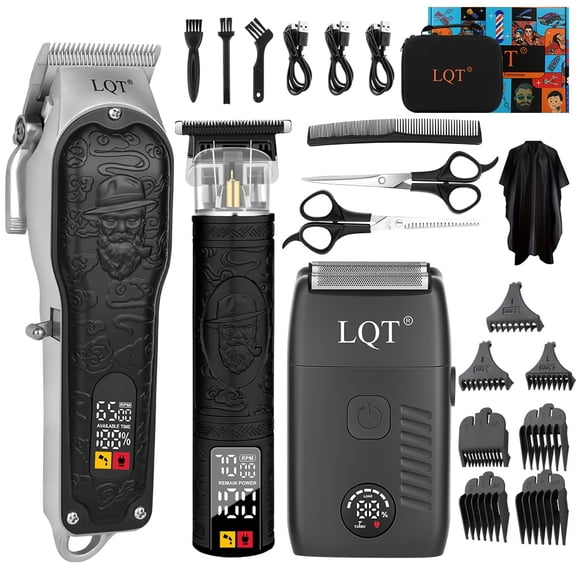 LQT Hair Clipper for Men Professional Grooming System, Cordless Precision Barber Clipper + T-Blade Detail Trimmer + Electric Shaver, Premium Haircut Kit with Guide Combs & Tools