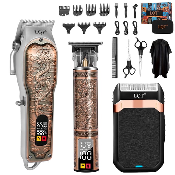 LQT Hair Clipper for Men, Wireless Grooming Kit with Trimmer and Razor, 7 Guards, Scissors & Cape, Fresh Fade & Detail Line Up, Home or Barbershop Use