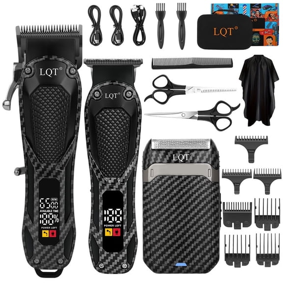 LQT Hair Clippers for Men, Cordless Beard Trimmer & Electric Shaver,Rechargeable Grooming Kit, Barber Clipper Set（Black）