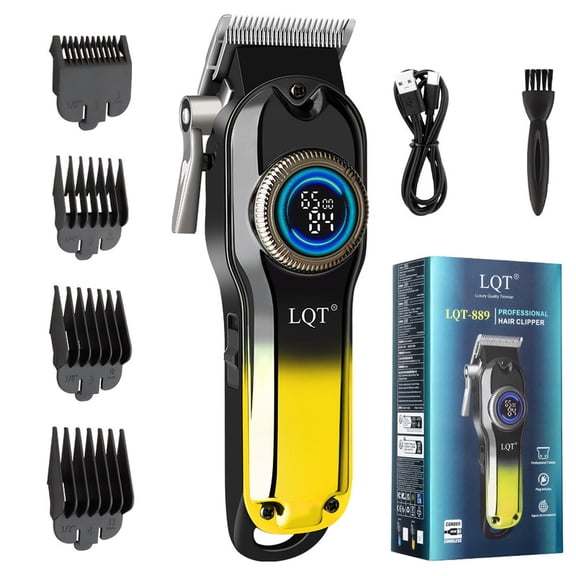 LQT Men's Professional Cordless Hair Clipper, Rechargeable Electric Hair Clipper Set with 4 Guards, T-Blade and Travel Case Gradient gold