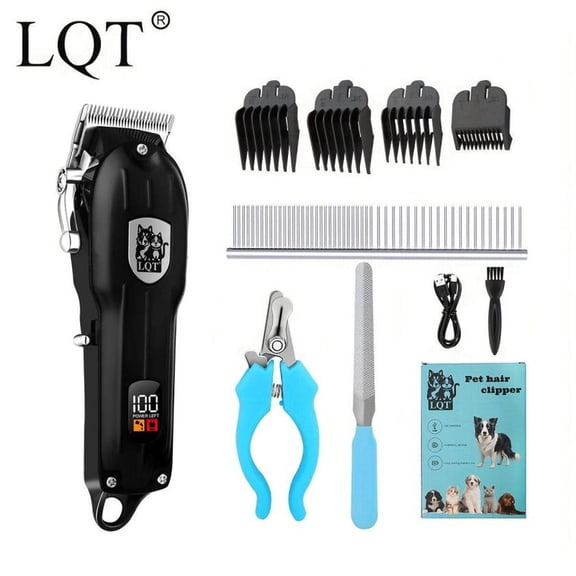 LQT Pet Hair Clippers Cordless, Dog Grooming Kit with 4 Guard Combs & Nail Trimmer Black