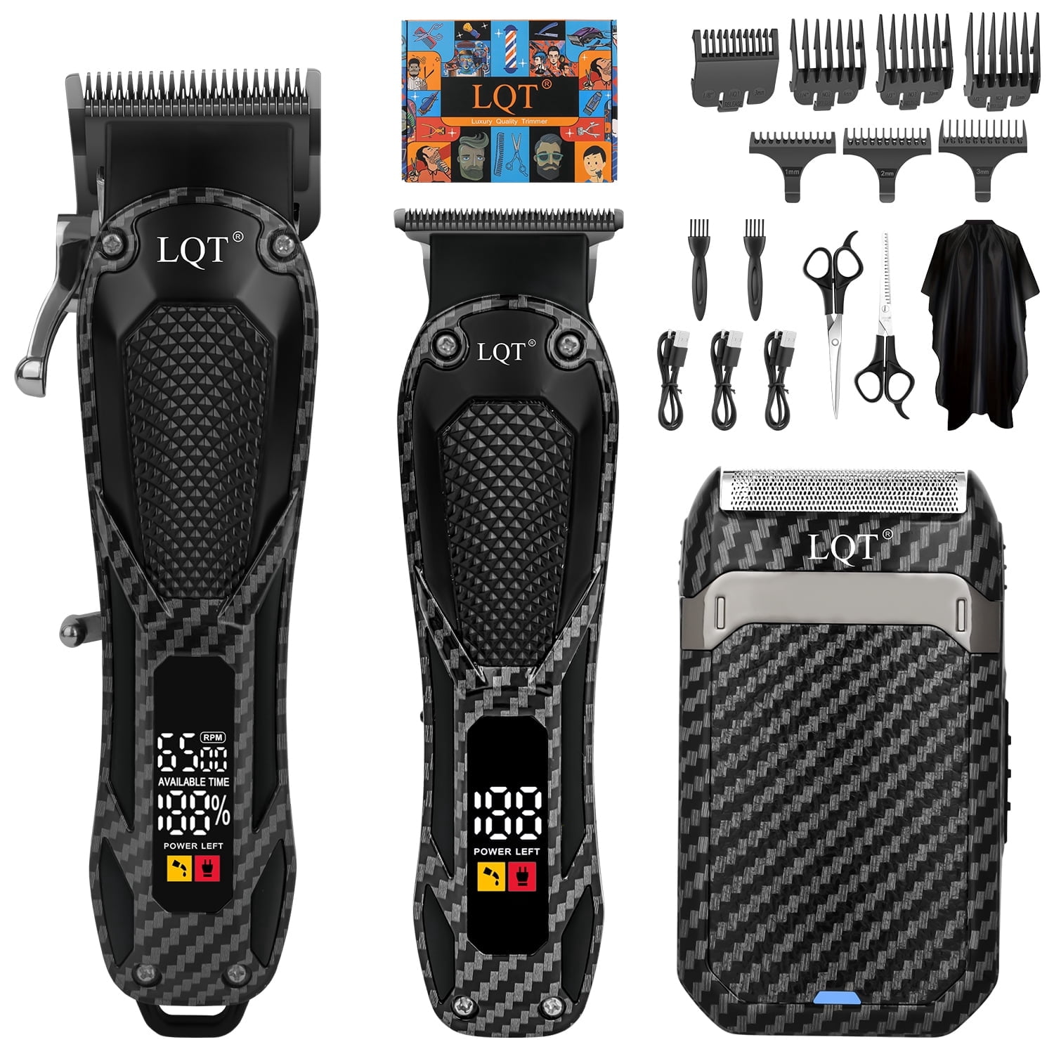 LQT  Professional Hair Clipper Kit for Men，Hair Clipper，Hair Trimmer & Beard Electric Razor Kit，sufficient battery life，Cordless Motor, LED clearly displays working status,Adjustable Fade