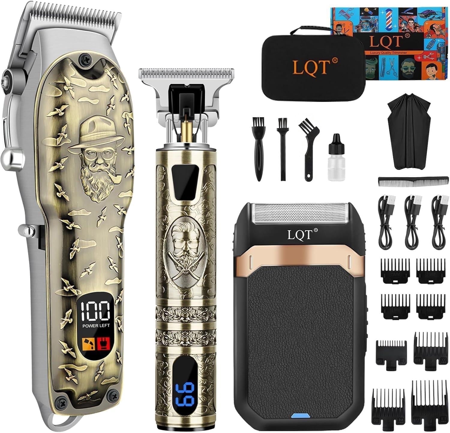 LQT Professional Hair Clipper Set for Men Electric Shaver Razor Cordless Hair Cutting Barber Clippers Beard Trimmer Men’s Grooming Kit Gifts for him