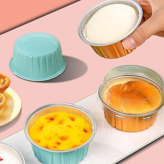 LQXZWJY 1 Pack 125ML Mini Cake Pans , Disposable Aluminum Foil Ramekins Muffin Tin, Round Brownie Pudding Cupcake Baking Cups, Mini Cake Containers Flan Molds for Wedding Birthday Party