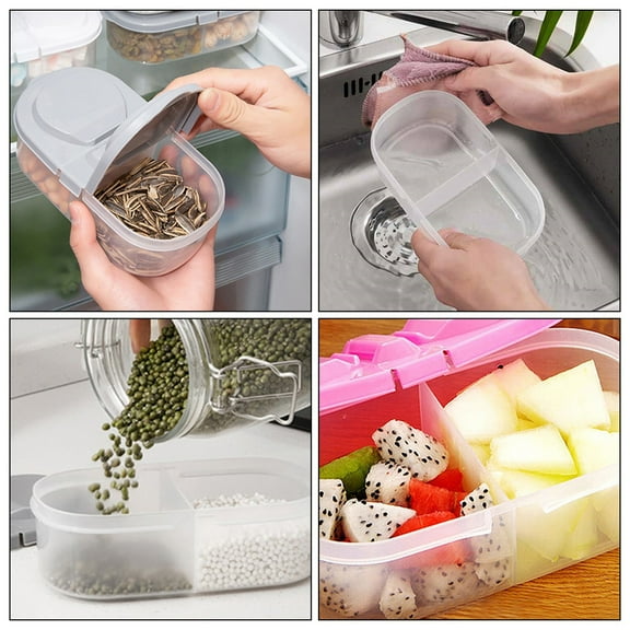 LQXZWJY 1 Pack Reusable Plastic Snack Container with Lid,Mini Containers 2 Compartments,Plastic Double Compartment Fridge Storage Organizer Boxes,Portable Plastic Food Storage Box for Picnic,Office