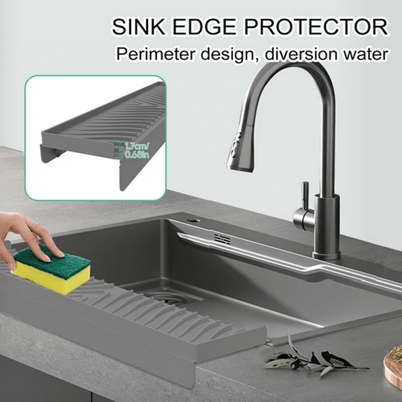 LQXZWJY 20 Inch Faucet Mat for Kitchen Sink with Reusable Multi-Purpose Dish Washing Scrubber, Premium Kitchen Sink Splash Guard, Fast Self-Draining Silicone Mat (Grey