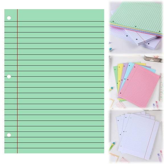 LQXZWJY 200 Sheets Loose Leaf Paper 8" x 10.5" Colored Filler Paper College Ruled 3-Hole Punched Lined Paper Notebook Paper for 3-Ring Binders Notepad Writing Note Pads Ideal for Home, Office