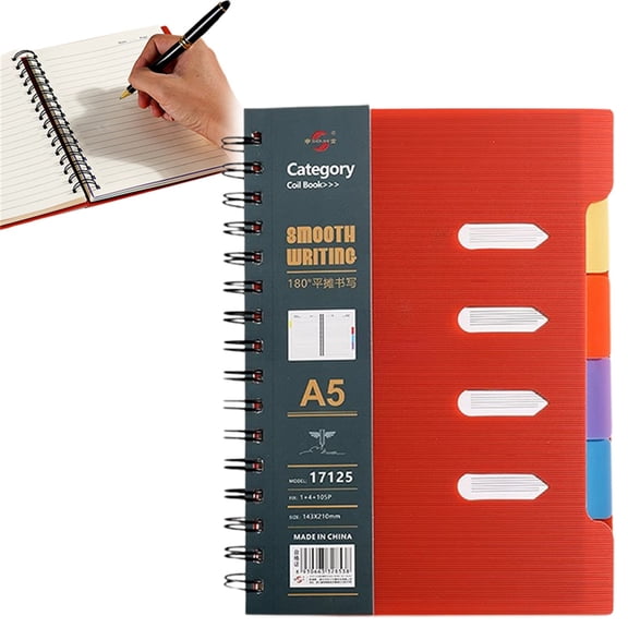 LQXZWJY 4 Subject Notebook 7.48 x 10.12 Large Spiral Notebook with Dividers Office Notebooks for Work Multi Subject Notebook with 5 Tabs Professional Organizer Notebooks for Note Taking ,Red