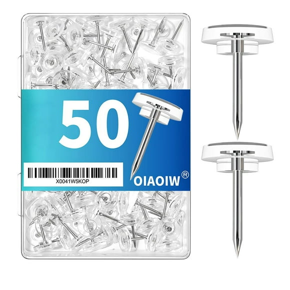 LQXZWJY 50 Count Clear Push Pins Tacks Count in Reusable Box for Bulletin Boards and Wall Displays Heavy Duty Plastic Head,1 Pack